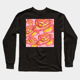 Pink-yellow watercolor rose Long Sleeve T-Shirt